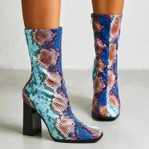 Women's Thick High-Heeled snake Boots