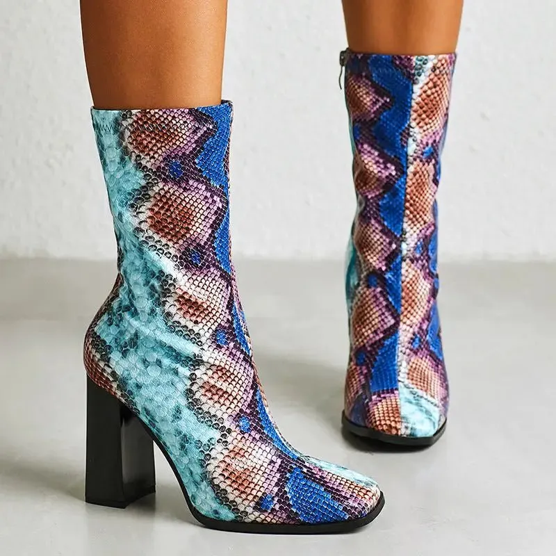 Women's Thick High-Heeled snake Boots