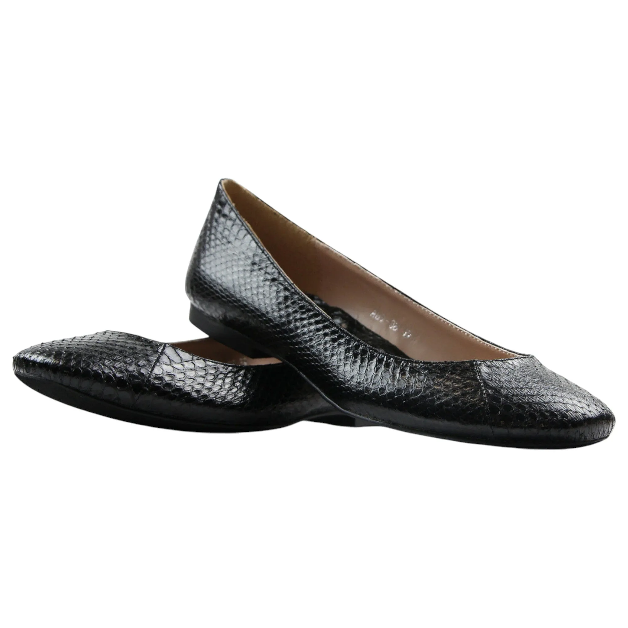 Zasel Zoe Ladies Womens Black Snake Skin Leather Flats Work Casual Shoes
