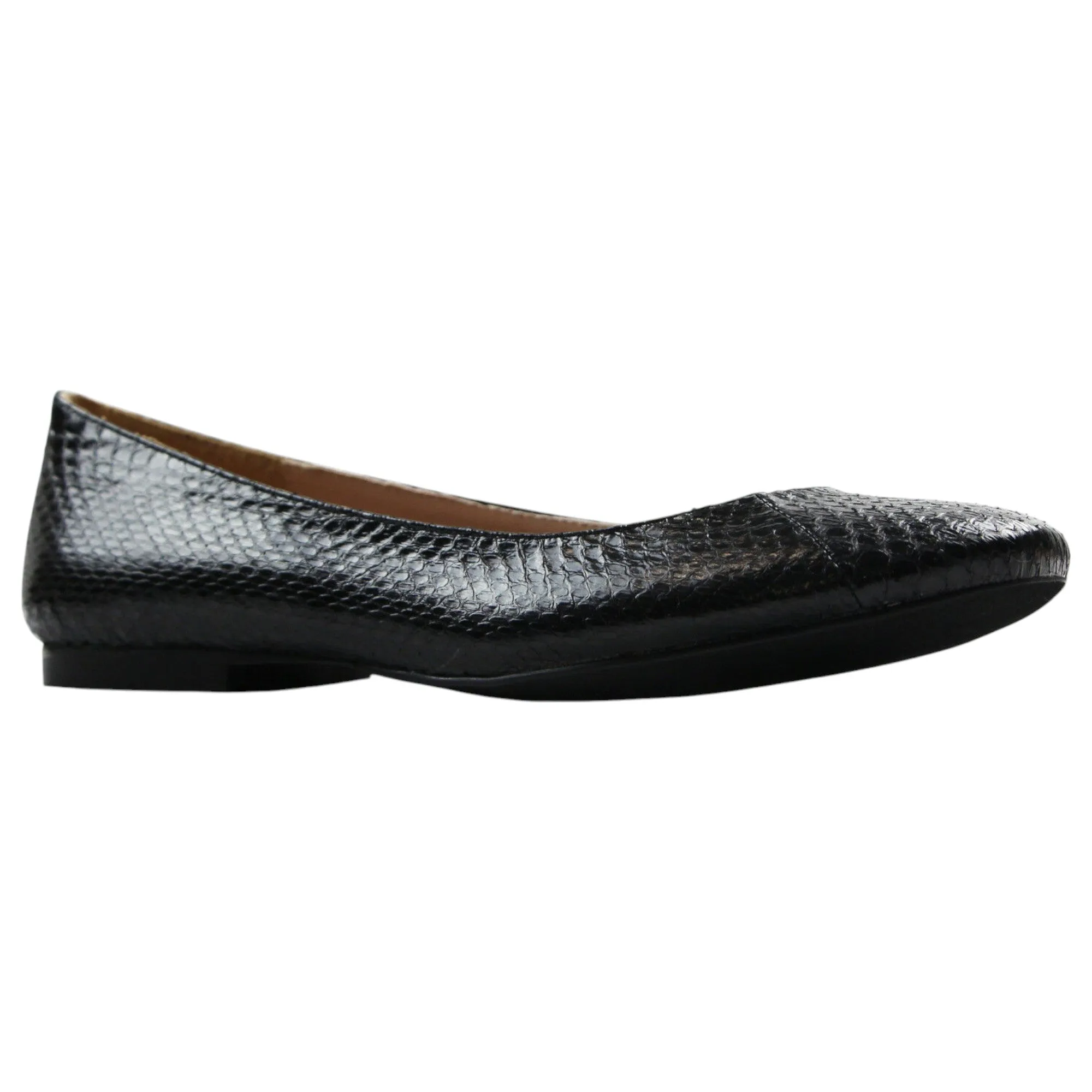 Zasel Zoe Ladies Womens Black Snake Skin Leather Flats Work Casual Shoes