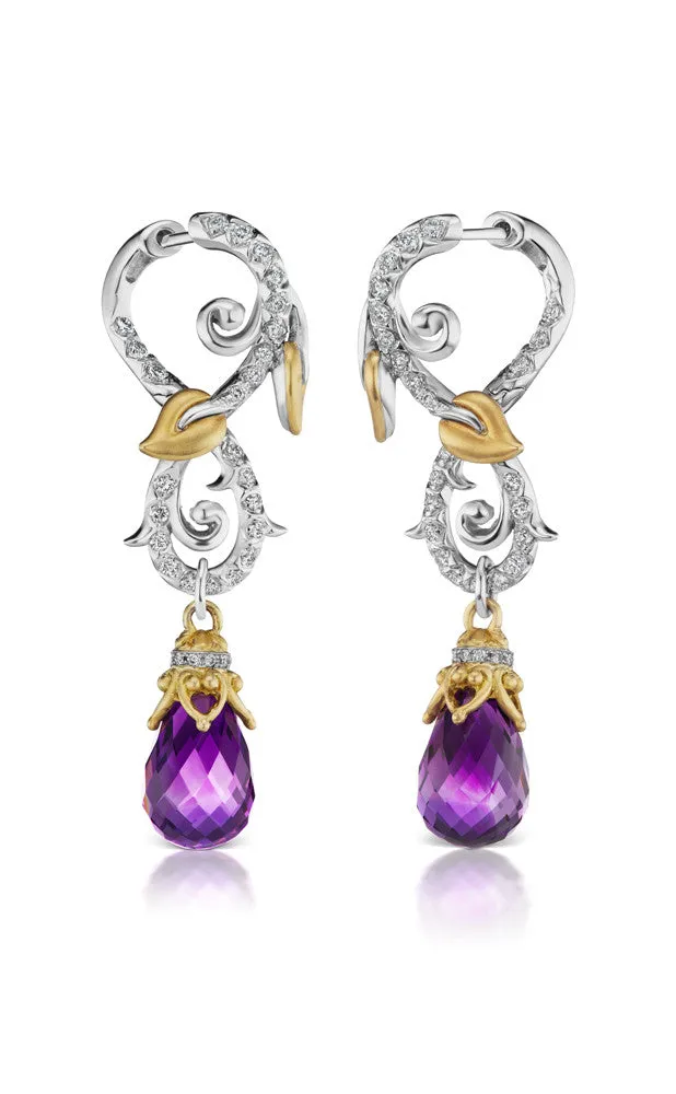 Zen Garden Vine and Leaf Earrings – Diamond & Amethyst