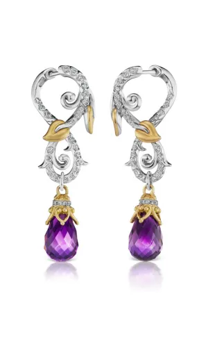 Zen Garden Vine and Leaf Earrings – Diamond & Amethyst