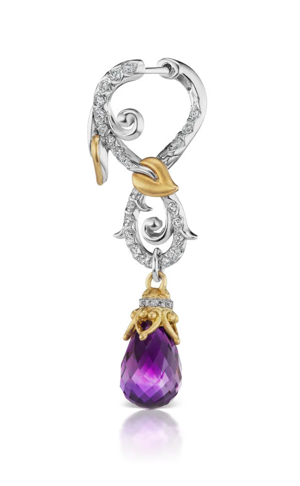 Zen Garden Vine and Leaf Earrings – Diamond & Amethyst